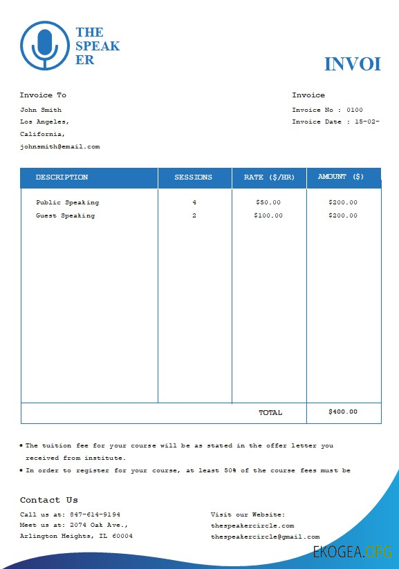 Modèle de facture de conférencier gratuit